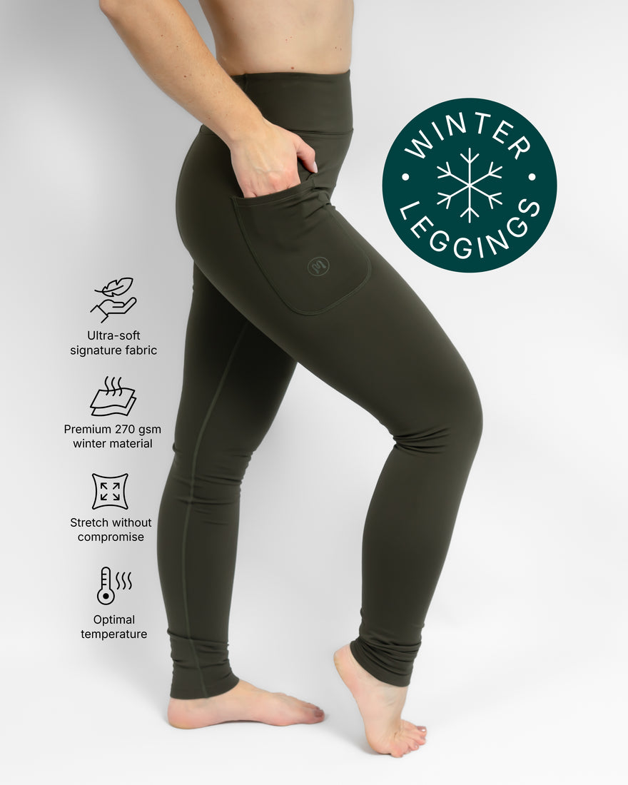 Aya Deep Olive Tight Fit Winter Leggings