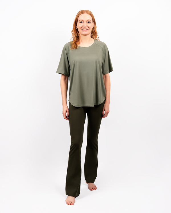 Maya Deep Olive Flared Leggings Without Pockets