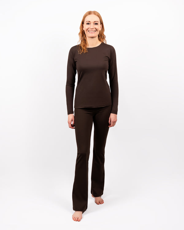Maya Mocha Brown Flared Leggings Without Pockets