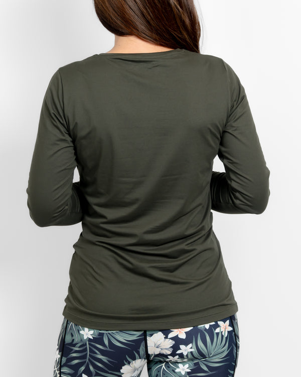 Mira Fitted Deep Olive Long-Sleeve