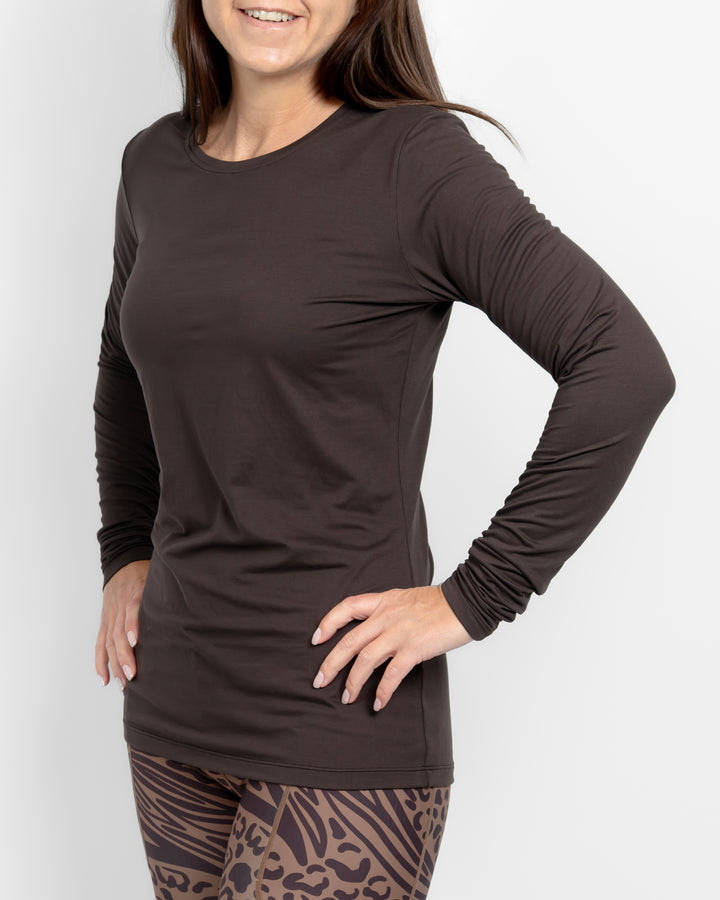 Mira Fitted Mocha Brown Long-Sleeve