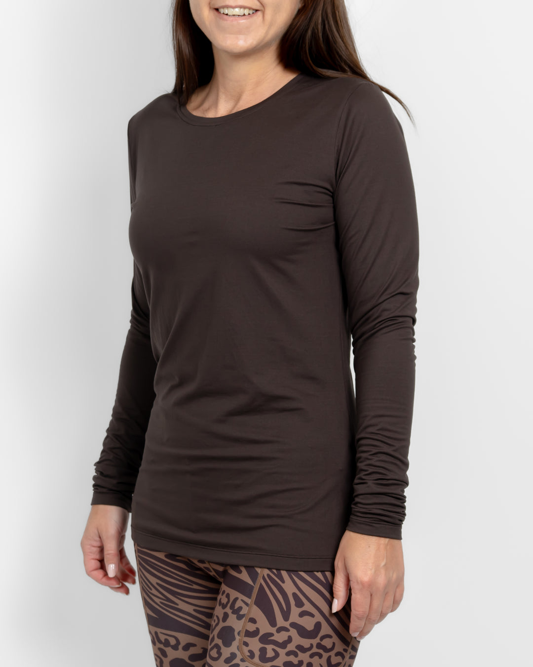 Mira Fitted Mocha Brown Long-Sleeve